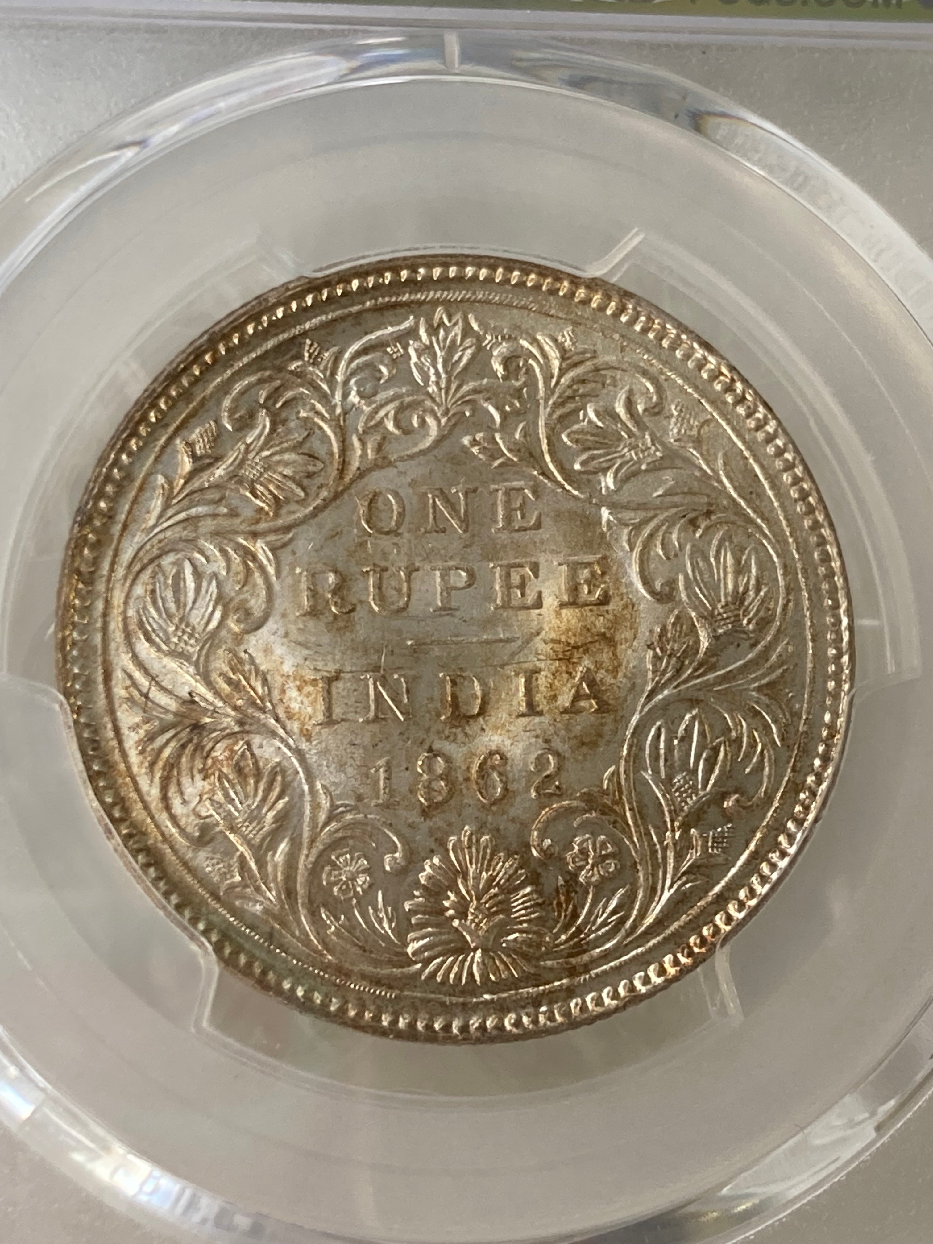 実質TopPop‼︎ QUEEN刻印碑文】 PCGS鑑定MS63 英領インド 1ルピー銀貨