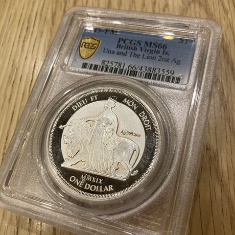 2oz Piedfort 【PCGS鑑定MS66】 ウナとライオン 2019 イギリス領 ヴァージン諸島 2オンス銀貨 ピエフォー リバースプルーフ シルバーコイン