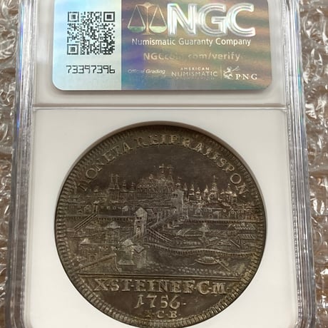 NGC鑑定AU ドイツ 都市景観 1756年 レーゲンスブルク フランツ1世 ターラー銀貨 ターレル アンティークコイン TALER REGENSBURG ※Detailsあり