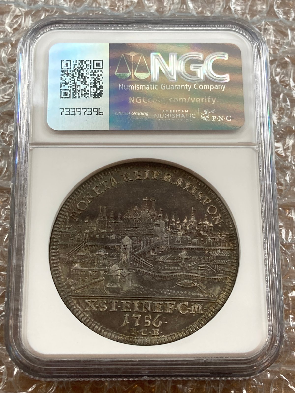 ドイツ1754年レーゲンスブルク都市景観ターラー銀貨NGCAU55 ドイツ1754年レーゲンスブルク都市景観ターラー銀貨NGCAU55新
