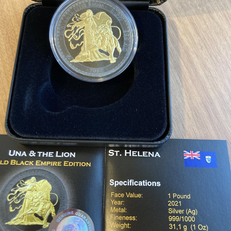 2021 セントヘレナ　ウナとライオン　ゴールドブラックエンパイア　銀貨