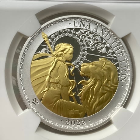 【NGC鑑定PF70】 2022年 ウナとライオン Gilt・GOLD PLATE版 セントヘレナ 1オンス銀貨 金メッキ シルバー プルーフコイン Una Lion