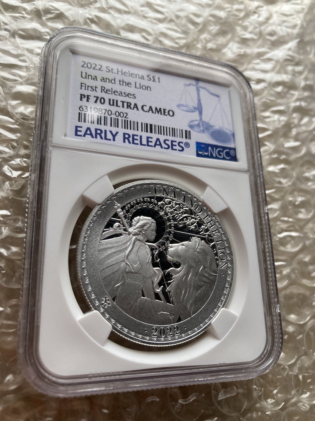 NGC鑑定PF70FR】2022年度版 ウナとライオン セントヘレナ 1オンス銀貨