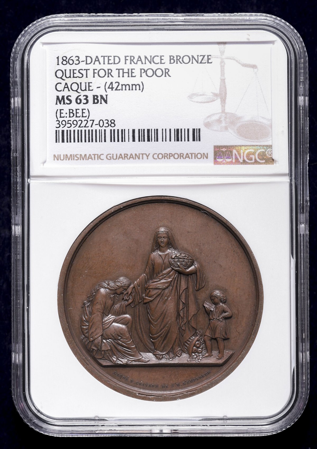 1802年 フランス ナポレオン ブロンズメダル NGC MS63BN NGC鑑定MS63BN 1863年 フランス ナポレオン3世 青銅 ブロンズメダル