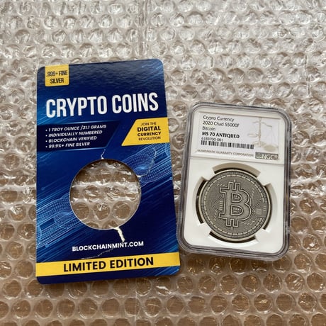 【NGC鑑定・MS70】 ビットコイン モチーフ チャド共和国 CFAフラン アンティーク版 1オンス銀貨 シルバーコイン 暗号資産 暗号通貨 仮想通貨 クリプトアセット Bitcoin
