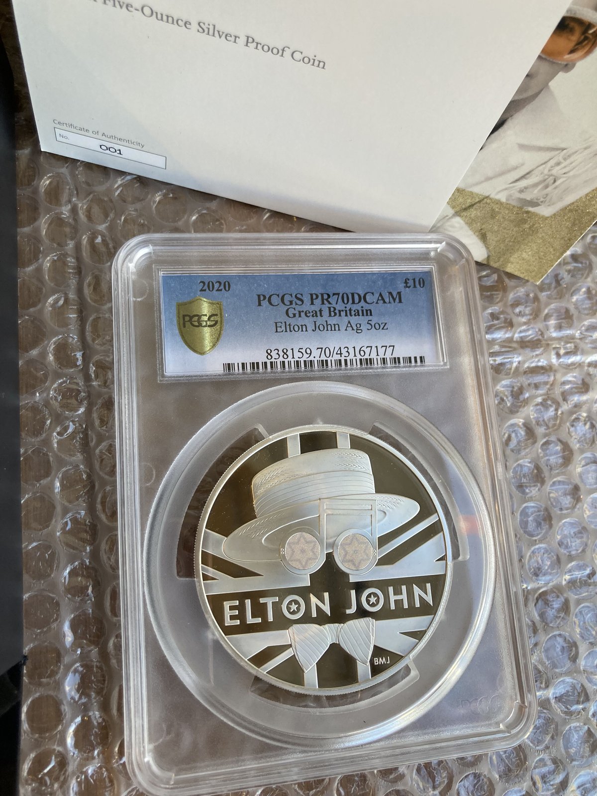 ロイヤルミント プルーフ銀貨 エルトンジョン 1オンス イギリス silver COA001番&世界で2枚のPCGS70鑑定】エルトンジョン 5オンス 10