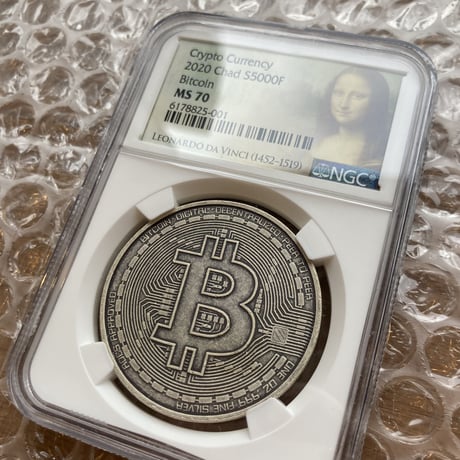 【NGC鑑定MS70・モナリザラベル版】 ビットコイン チャド共和国 CFAフラン アンティーク版 1オンス銀貨 シルバーコイン 暗号資産 暗号通貨 仮想通貨 Bitcoin