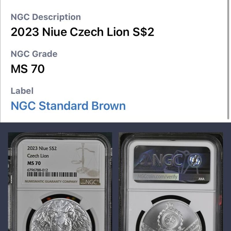 最新2023年のNGC鑑定MS70】ニウエ チェコのライオン ボヘミア 1
