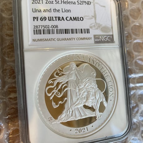 【NGC鑑定PF69】2オンス銀貨 ウナとライオン 2021 イギリス領セントヘレナ造幣局 2ポンド シルバー プルーフコイン Una Lion