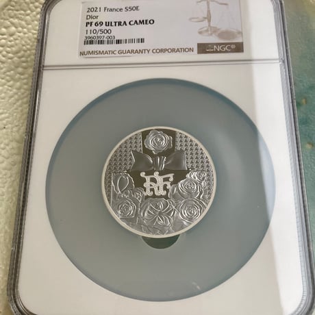 【NGC鑑定PF69】Dior公式 ディオール 5オンス銀貨 50ユーロ シルバープルーフコイン フランス造幣局 フレンチミント ミスディオールモチーフ 香水 瓶 ボトル