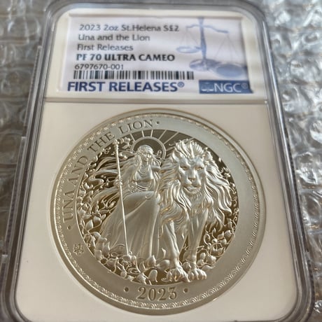 2オンス銀貨 最新2023年度 NGC鑑定PF70+FR ウナとライオン イギリス領セントヘレナ造幣局 英国 シルバー プルーフコイン Una Lion 2oz