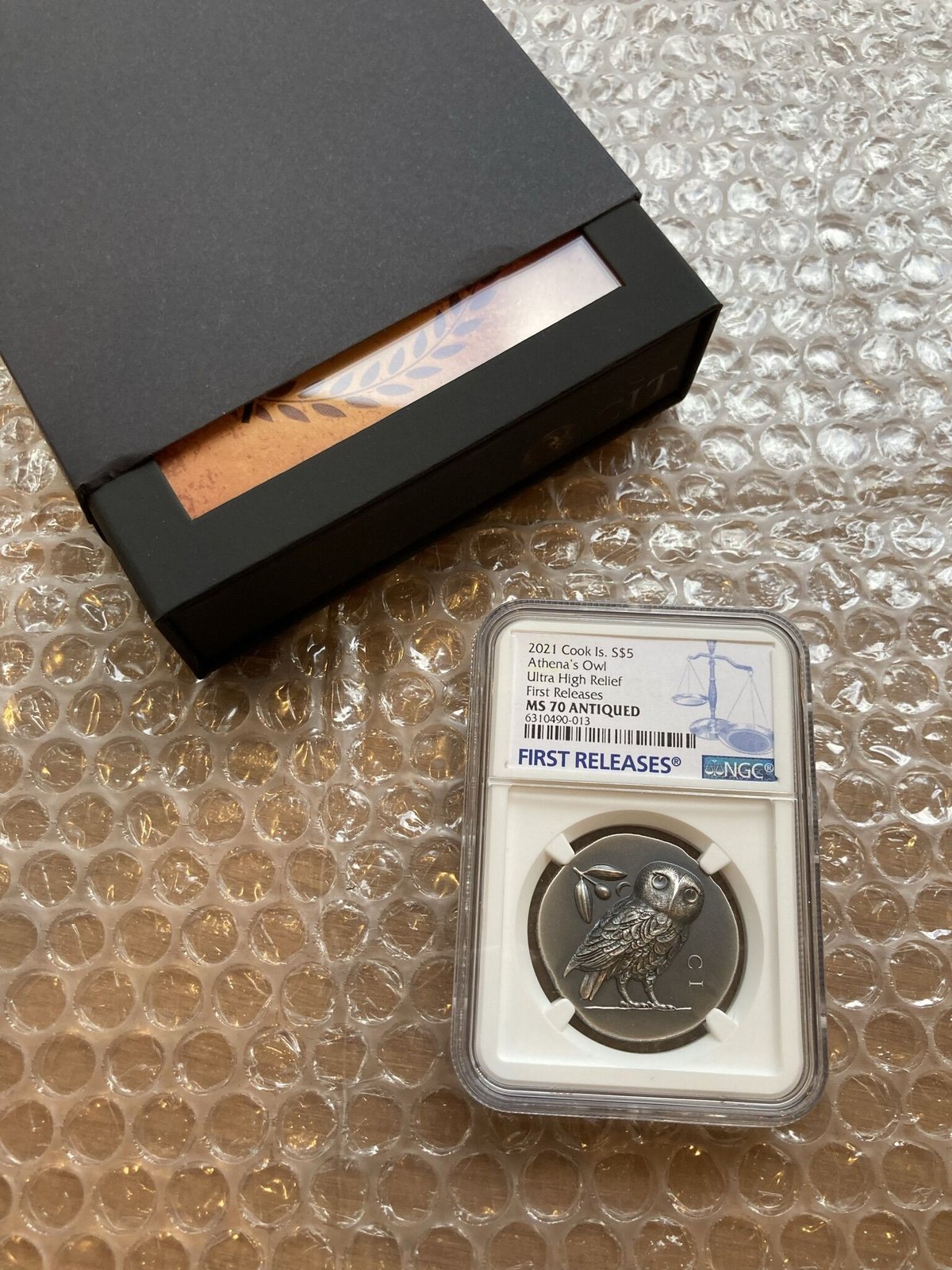 NGC70鑑定+FR】アテネのフクロウ $5・1オンス ハイレリーフ銀貨 クック