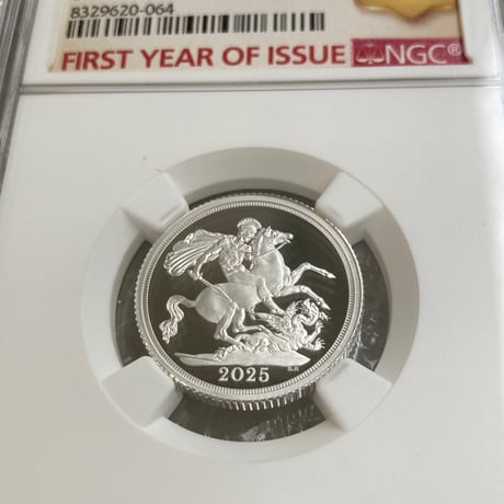 NGC鑑定PF70+FR ロイヤルミント 2025年 ソブリン銀貨 ピストルッチ 聖ジョージの竜退治 シルバープルーフコイン Royal Mint Sovereign