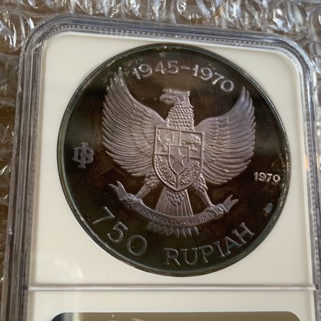 ※特別出品・両面トーンあり　NGC鑑定PF67 インドネシア ガルーダ銀貨 1970年 750ルピア プルーフコイン 東南アジア Indonesia Garuda Bird silver coin