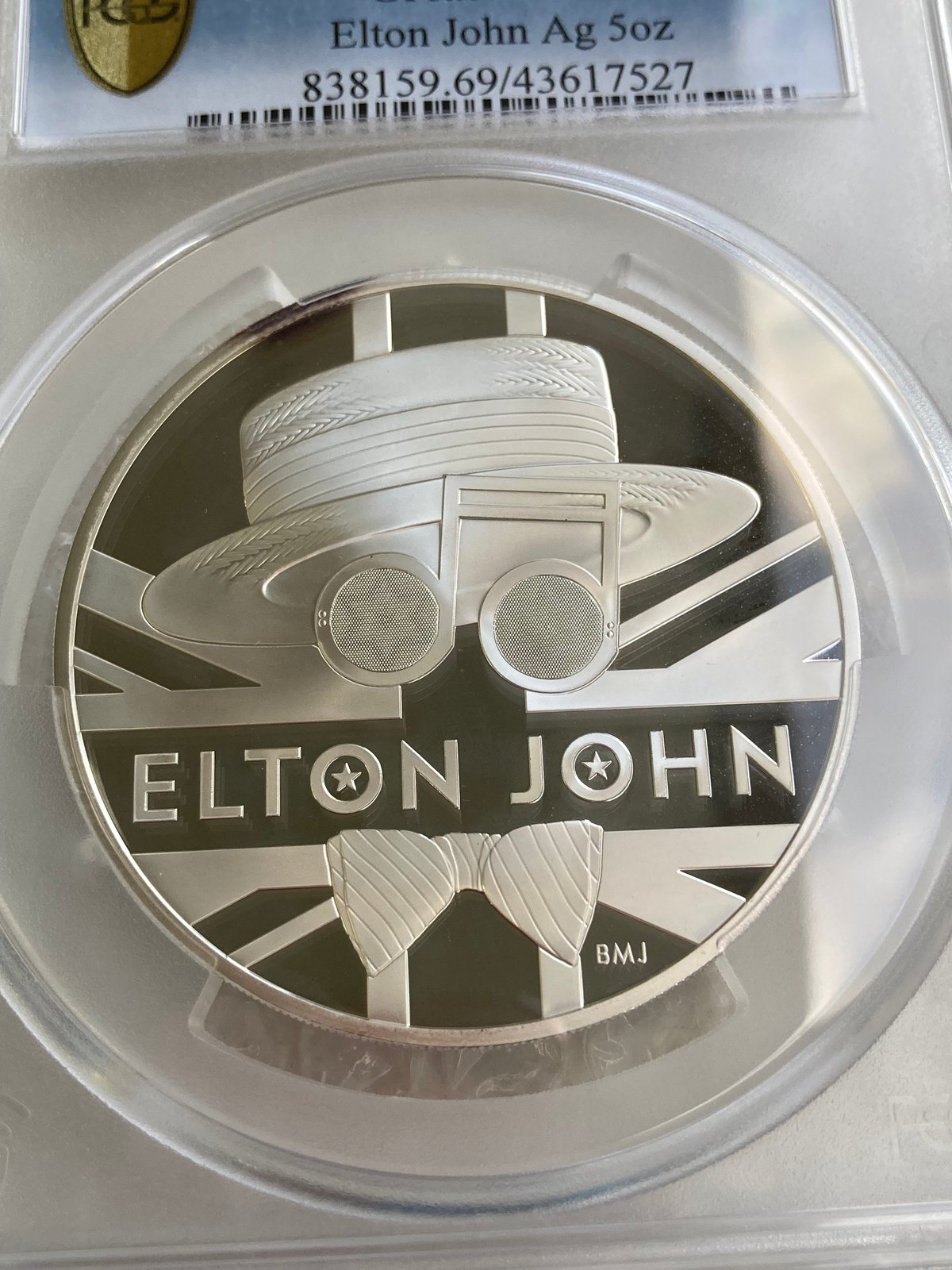 PCGS鑑定PR69 エルトンジョン 5オンス 10ポンド銀貨 シルバープルーフ