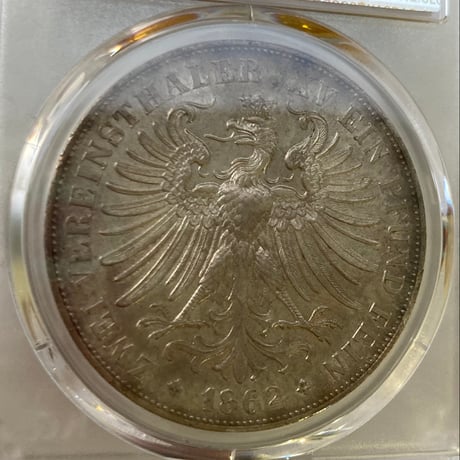 PCGS鑑定MS61 ドイツ フランクフルト フランコニア 1862年 2ターラー・ターレル銀貨 シルバー アンティークコイン 2Th taler thaler Frankfurt KM-365