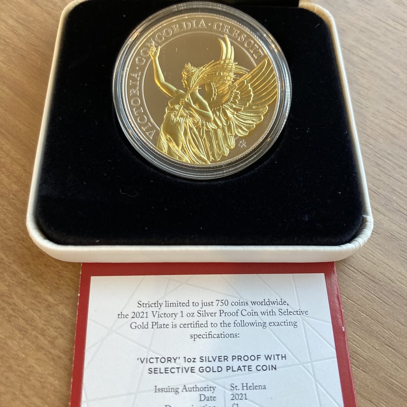 金メッキ版 セントヘレナ 2021 女王の美徳シリーズ 勝利 1オンス銀貨