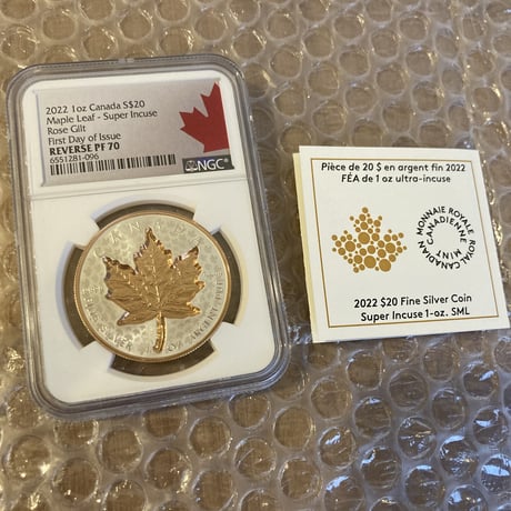 【NGC70鑑定・発行即日鑑定】カナダ メイプルリーフ銀貨 2022年 特殊打刻シルバーコイン 20ドル カナディアンミント