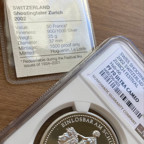【最高鑑定評価・NGC鑑定PF70】スイス チューリッヒ射撃祭2002年 ウナとライオン 50フラン銀貨 シルバープルーフコイン Una Lion