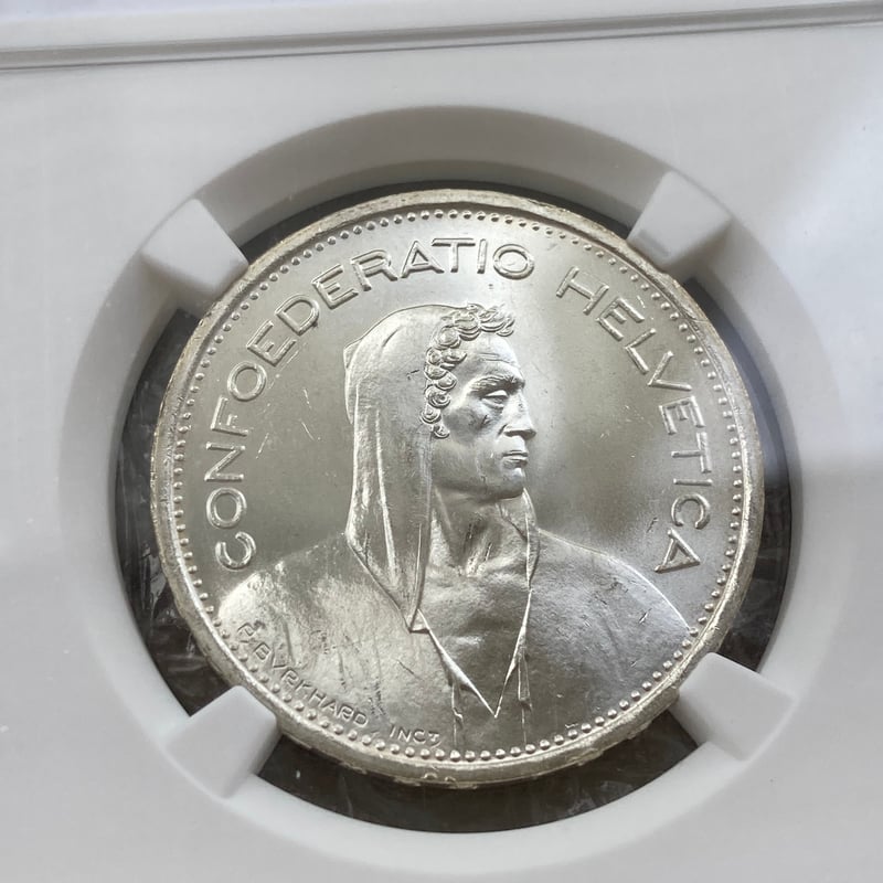 NGC鑑定MS65 スイス ウィリアム・テル 1954年 5フラン銀貨 シルバー