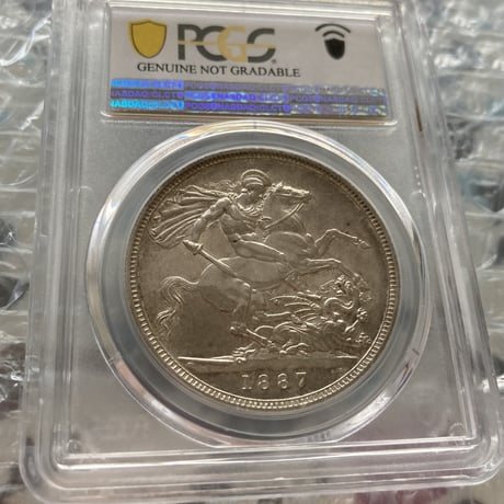 【PCGS鑑定AU】1887年 クラウン銀貨 ヴィクトリア女王 ジュビリーヘッド シルバー アンティークコイン イギリス 英国 ハーフではない ※DETAILSあり