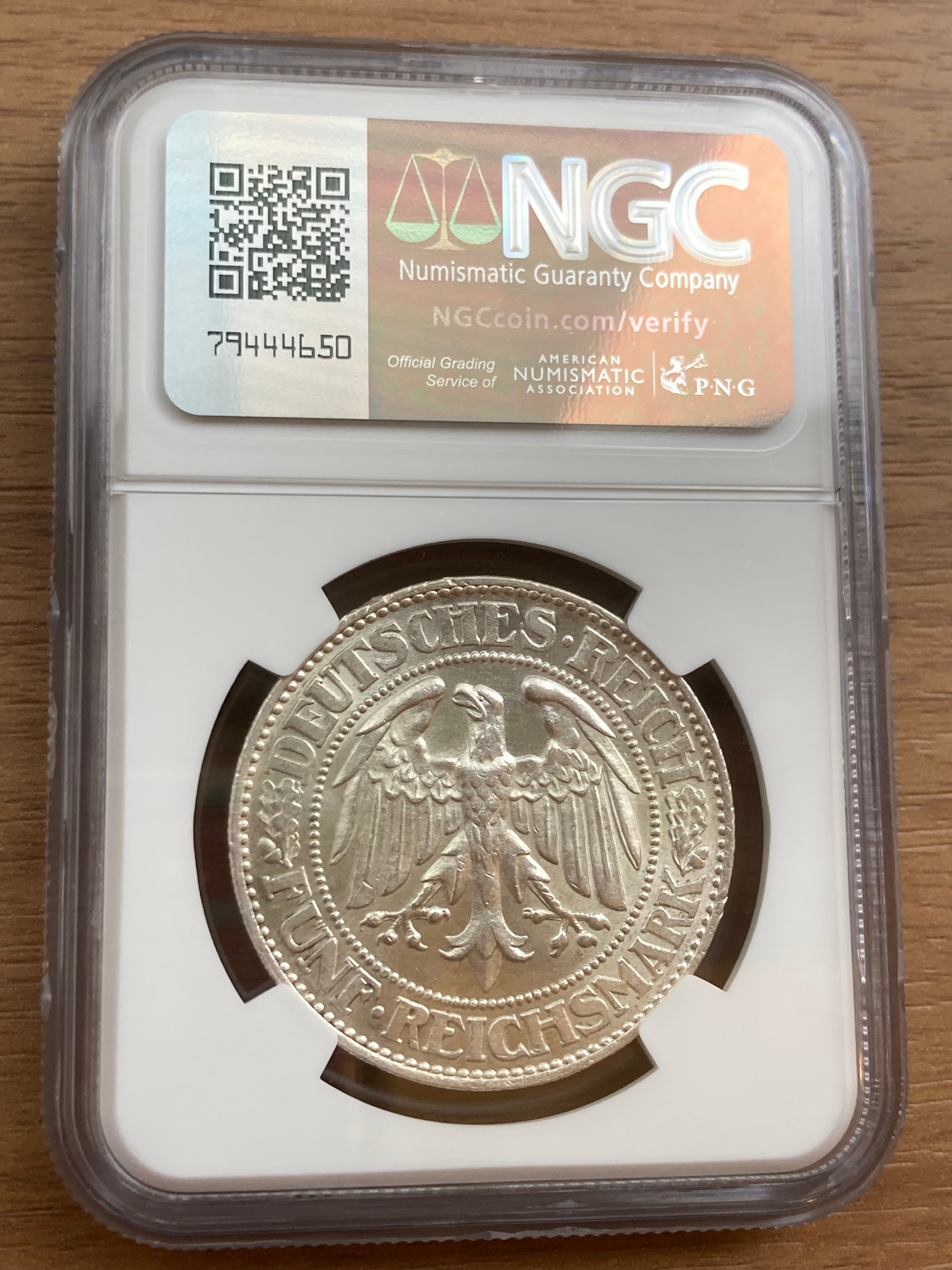 NGC鑑定MS64 ドイツ ワイマール共和国 1929年 5ライヒスマルク銀貨 か