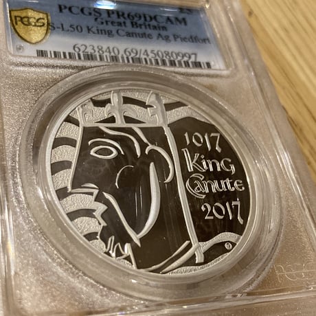 【PCGS最高鑑定・ピエフォー】2017 キングクヌート 戴冠1000周年 £5銀貨 シルバープルーフコイン イギリス 英国 ロイヤルミント カヌート Royal Mint Piedfort