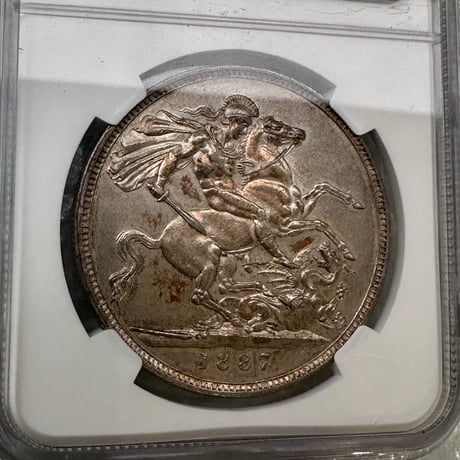 NGC鑑定AU58 ジュビリーヘッド 1887年 クラウン銀貨 ヴィクトリア女王 シルバー アンティークコイン イギリス 英国 ハーフではない Royal Mint Victoria