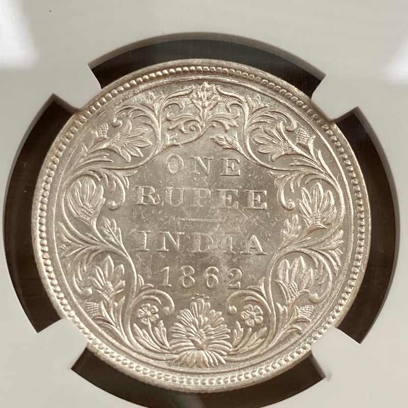 QUEEN刻印碑文 】NGC鑑定MS62 英領インド 1ルピー銀貨 QUEEN刻印碑文 】NGC鑑定MS62 英領インド 1ルピー銀貨