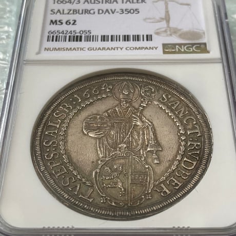 【NGC鑑定MS62】 1664年 ドイツ オーストリア ザルツブルク 子供を抱くマドンナ ターラー・ターレル銀貨 アンティークコイン DAV-3505 taler thaler