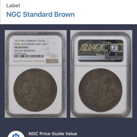 ターラー銀貨 4兄弟 1619年 神聖ローマ帝国 ドイツ ザクセン アルテンベルク NGC鑑定AU FOUR SONS taler theler silver coin アンティークコイン