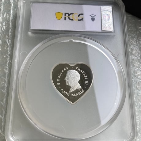 発行即日鑑定!! PCGS鑑定PR70+FDI ハート型コイン クック諸島 2025年 ブリリアント・ラブ スワロフスキー クリスタル シルバーハート 花 銀貨 シルバープルーフコイン