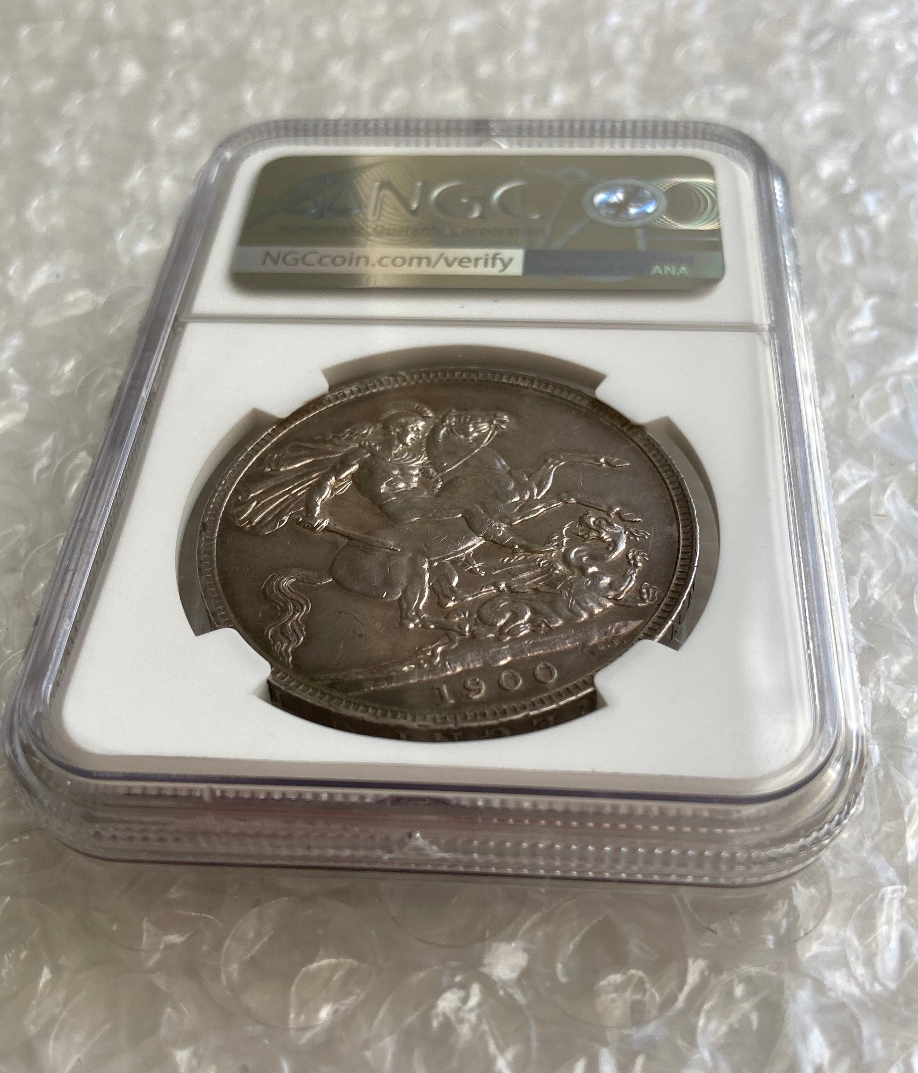1900年LⅧ クラウン銀貨 ヴィクトリア女王 ヴェールヘッド NGC鑑定AU