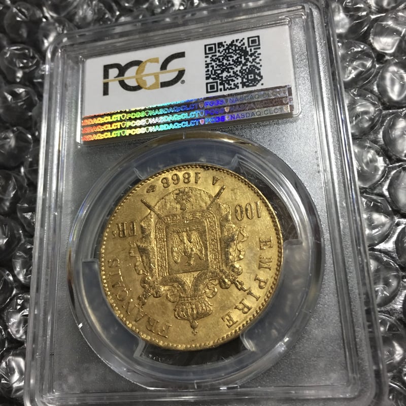 希少年号】1868A PCGS鑑定 MS62 100 Francs gold coin ナポ