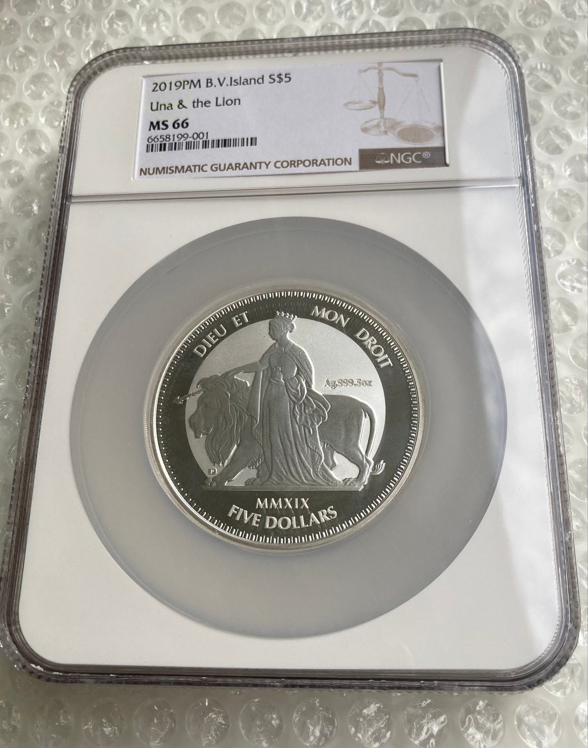 2019年 エリザベス女王 ウナとライオン銀貨 5オンスMS66 2019年