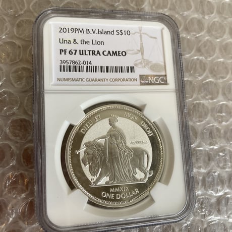 【※エラーラベル・NGC社の誤掲載】NGC67鑑定 ウナとライオン 2019 イギリス領ヴァージン諸島 1オンス 1ドル銀貨 シルバーコイン リバースプルーフ