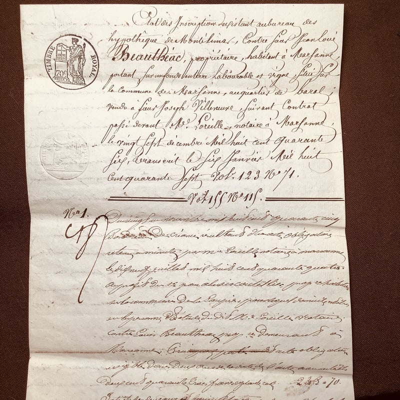 フランスアンティーク　1800年代の古文書 1800年代 フランスの古文書 アンティーク・マニュスクリ 枯れた