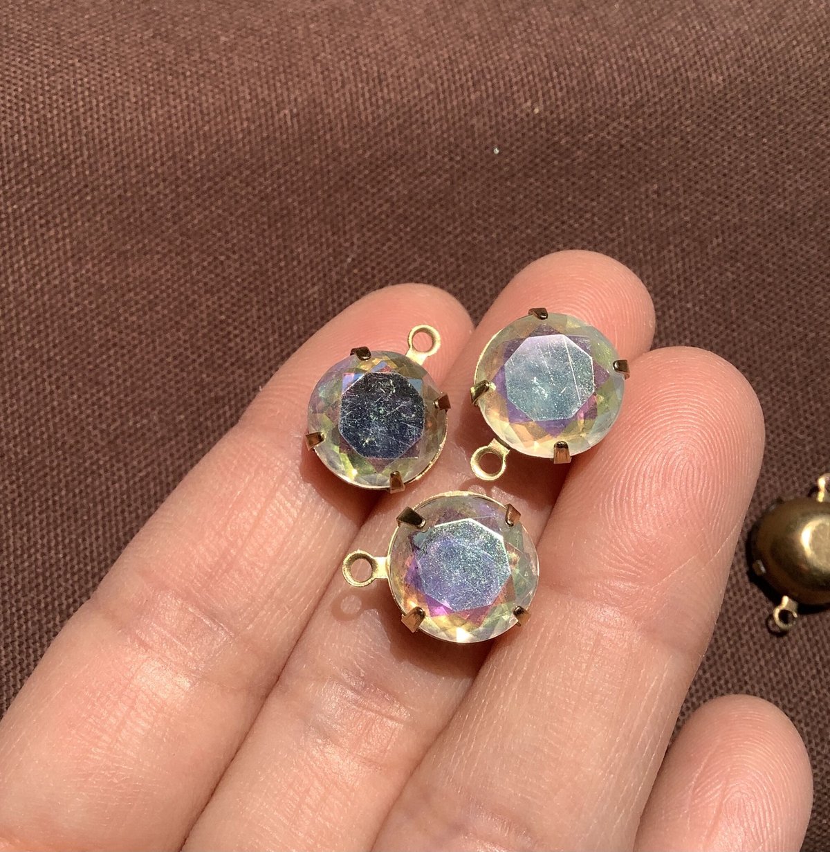 確認用  ガラス細工 60年代西ドイツ製オーロラガラスパーツ直径11mmセッティング付き