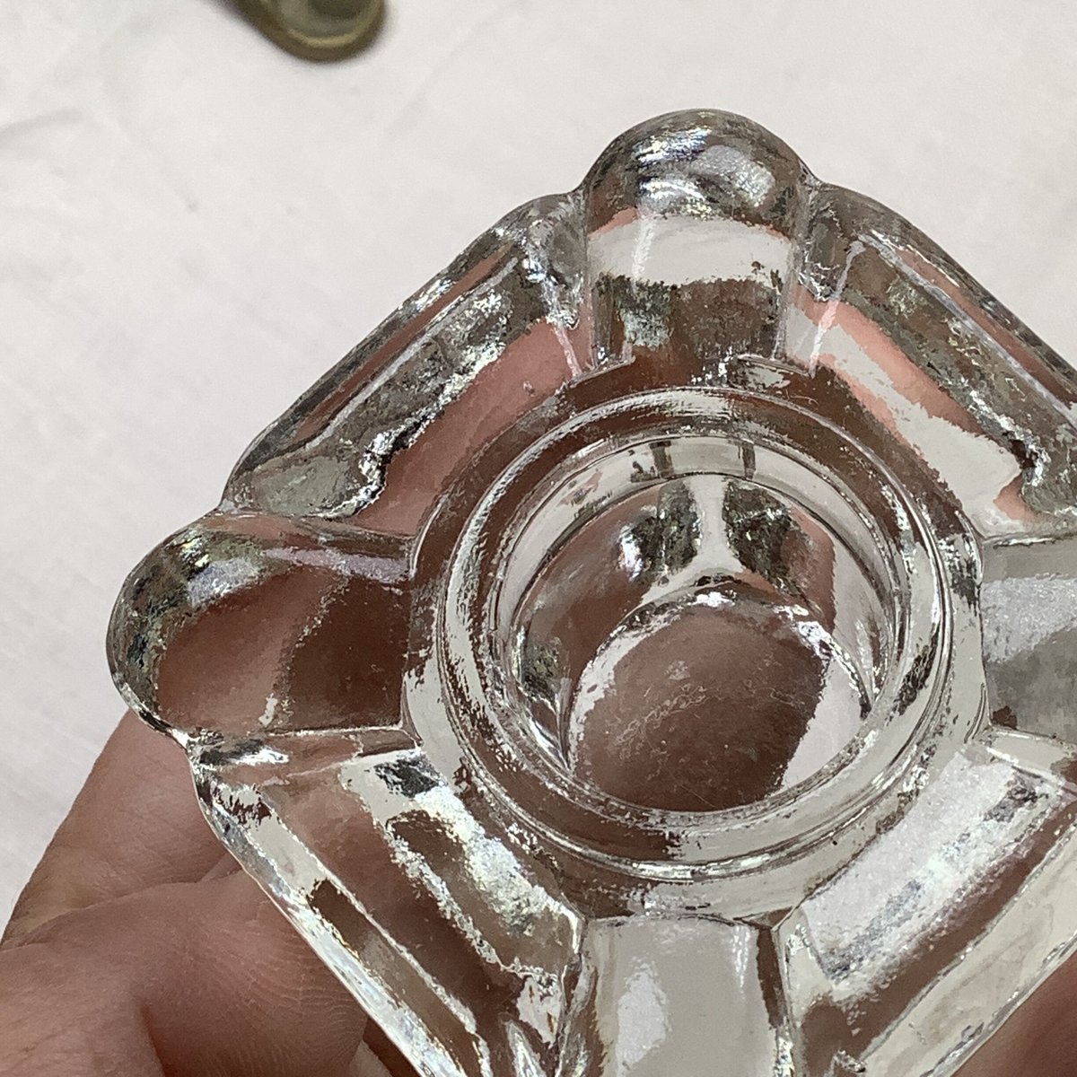 フランスアンティーク インク壺 花柄 ガラス ポット トレイ 小物