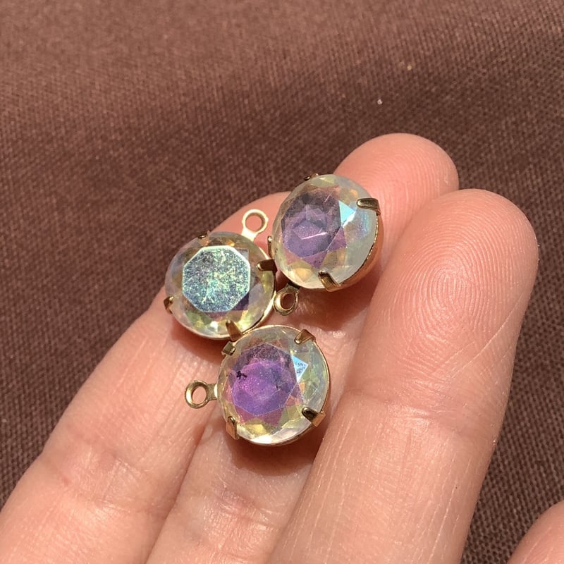 60年代西ドイツ製オーロラガラスパーツ直径11mmセッティング付きa-1449