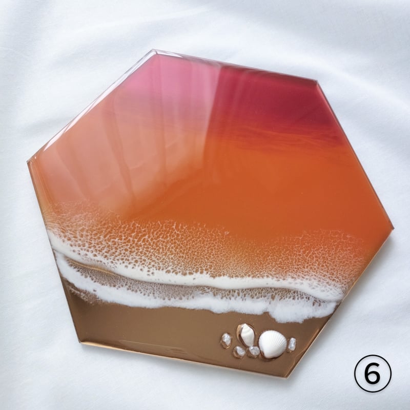 送料無料】輝く海のアート（21×18㎝）サンセットオレンジ | with ART