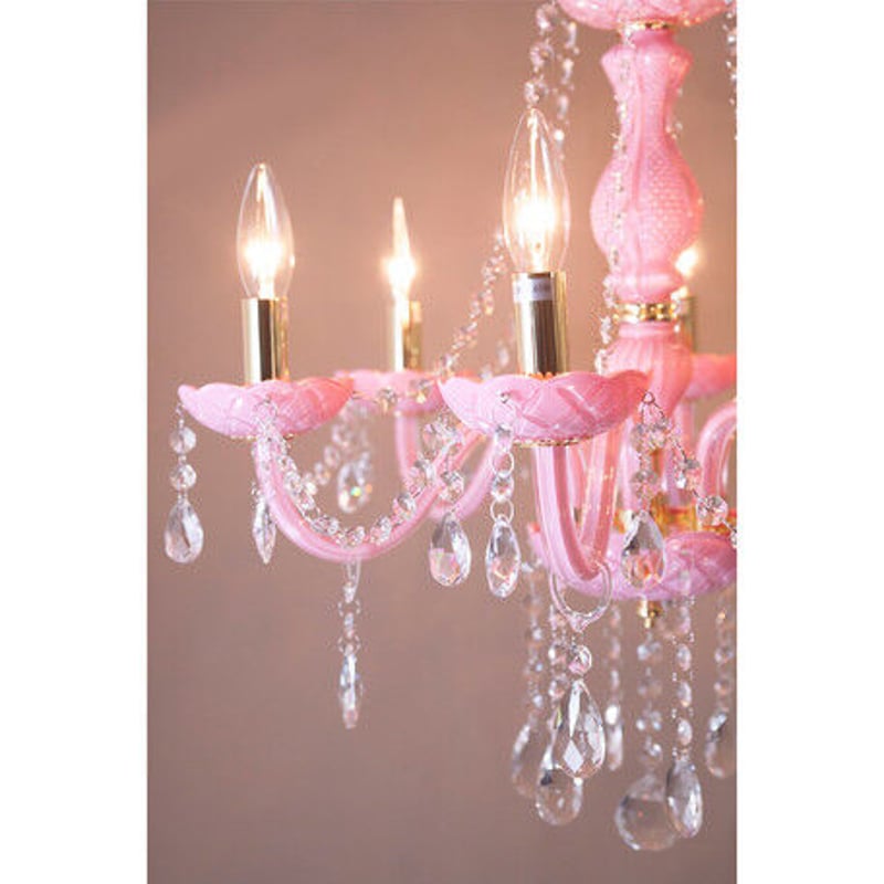 LED電球対応】6灯 クリスタルガラス シャンデリア 〈Rosa〉 ピンク