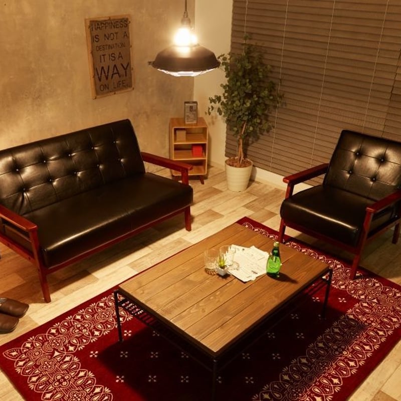 2人掛け ソファ ビンテージ調 レザーソファー 〈 レトロ風×ウッド