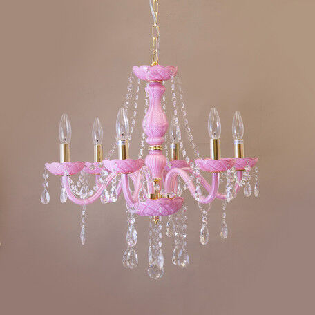 LED電球対応】6灯 クリスタルガラス シャンデリア 〈Rosa〉 ピンク
