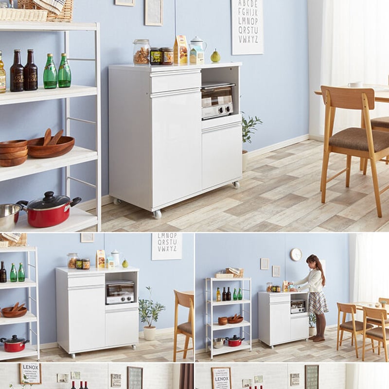 レンジ台 キャスター付き 80cm キッチン収納 キッチンワゴン ブラウン