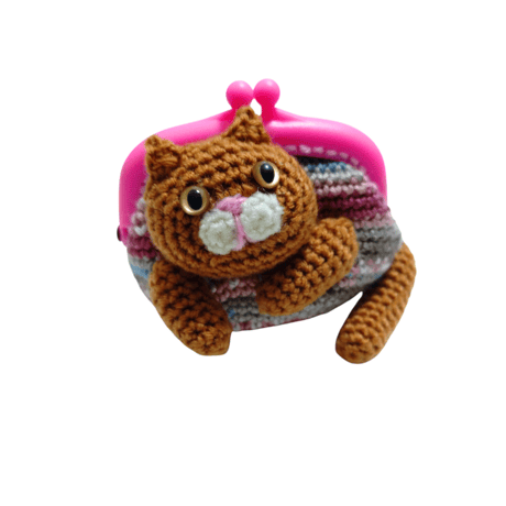 再入荷！猫の編みぐるみコインケース  がま口 中もプリント生地！60家オリジナル ハンドメイド