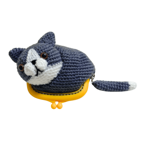 再入荷！猫の編みぐるみコインケース  がま口 中もプリント生地！60家オリジナル ハンドメイド