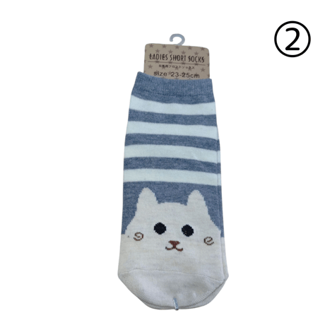 つま先猫柄くるぶしソックス