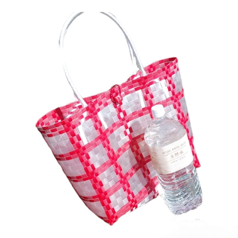 クリアチェックレッド プラカゴバッグ中サイズ | chào HCMC