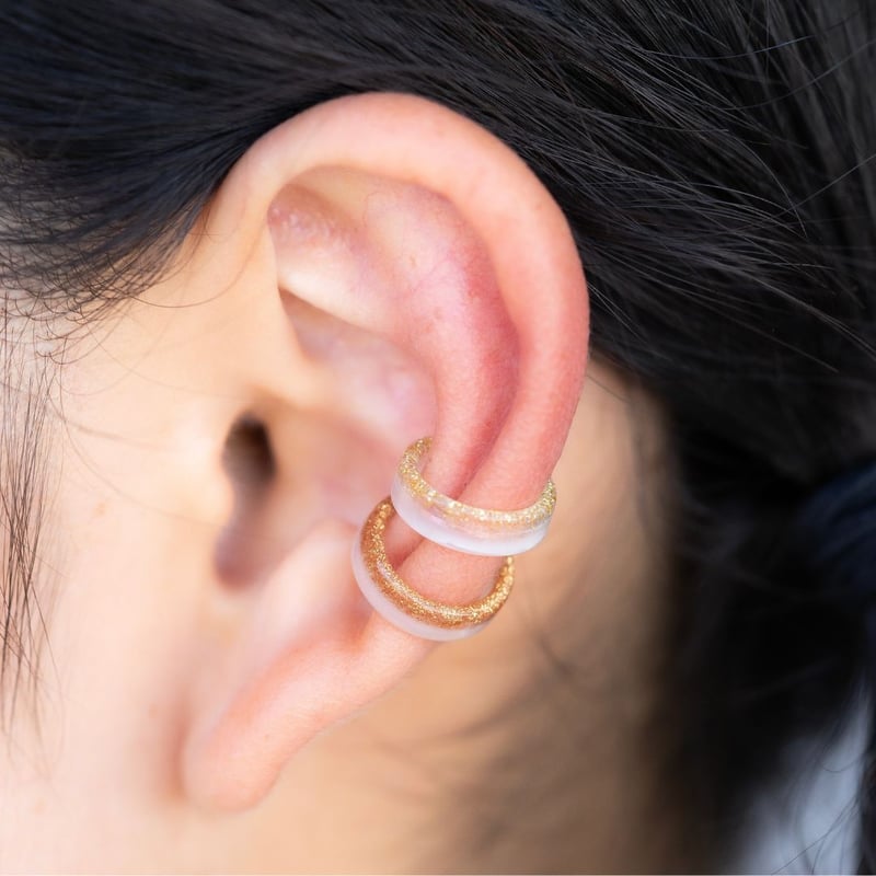 Glow】ブラウングリッター×ミルキークラウド イヤーカフセット